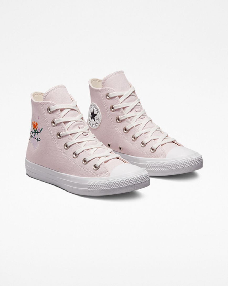 Tenis Converse Chuck Taylor All Star Embroidered Crystals Cano Alto Feminino Rosa Branco | PT Q049871